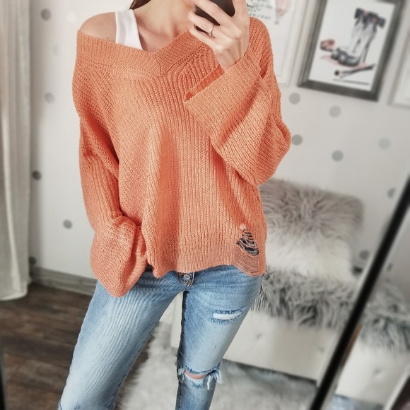 Women’s Fall Tops Soft Slouchy Loose Knit V-Neck Pullover Top Vacation - Picture 4 of 8